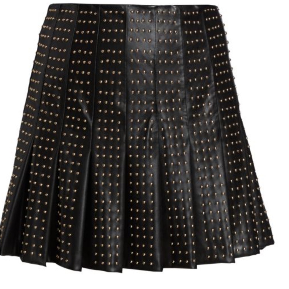 Alice + Olivia Carter Vegan Leather Black Studded Mini Skirt Sz 4